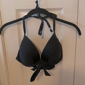 Aerie Black Bikini. Fold-Over Bottom and Padded Push Up Halter Too. Size L.